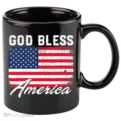 Wo God Bless America USA Flag 4th Of July Patriotic V-Neck 11oz C Handle Ceramic Mug