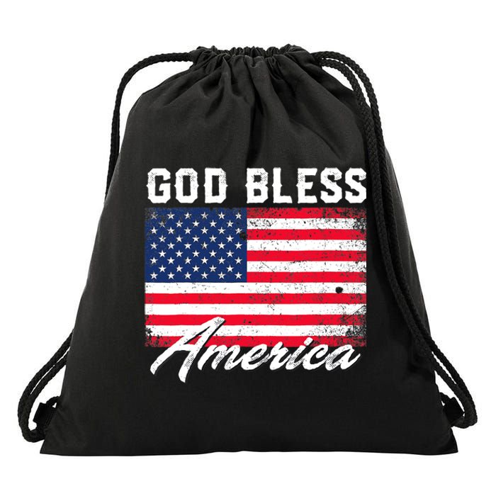 Wo God Bless America USA Flag 4th Of July Patriotic V-Neck Drawstring Bag