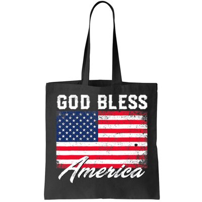 Wo God Bless America USA Flag 4th Of July Patriotic V-Neck Tote Bag