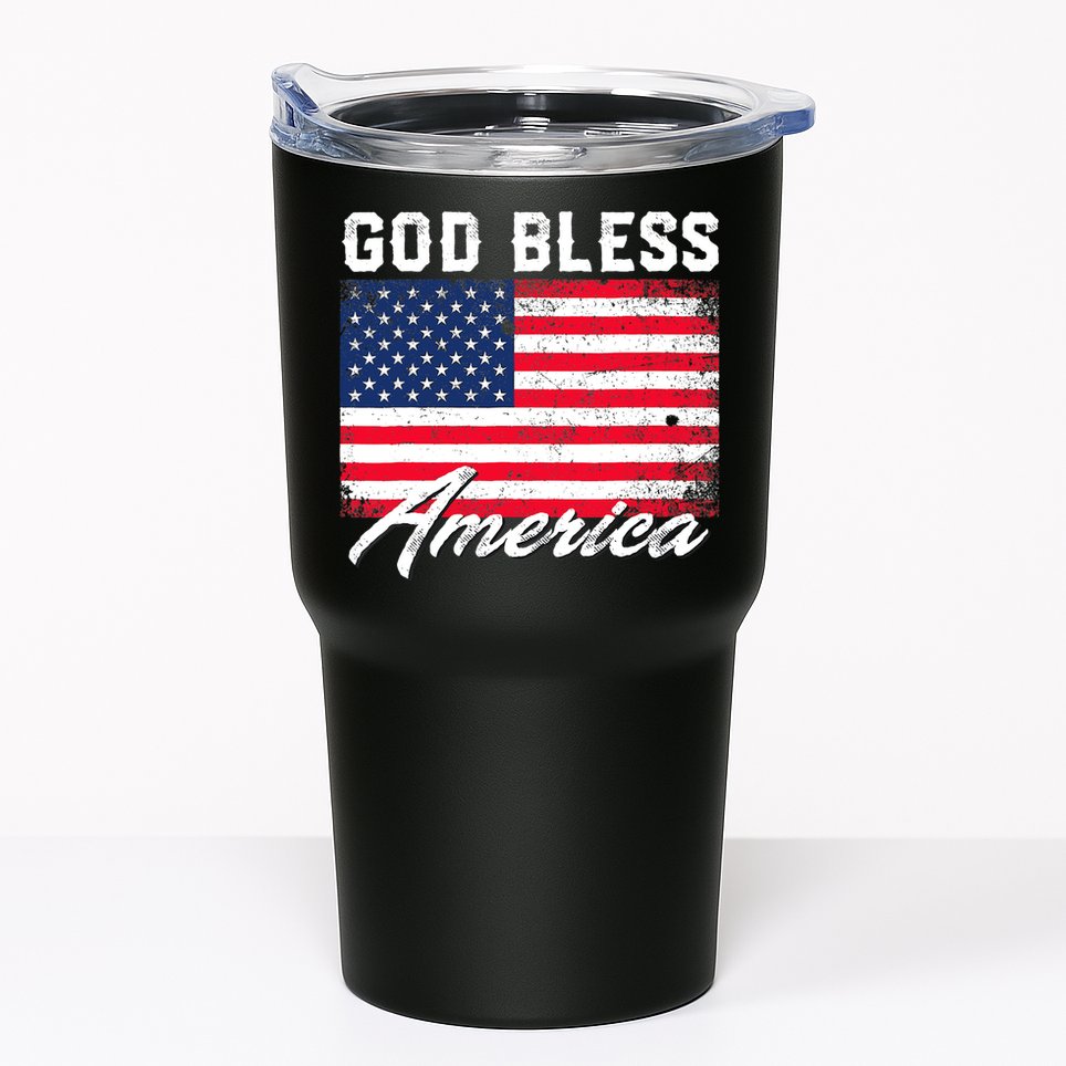 Wo God Bless America USA Flag 4th Of July Patriotic V-Neck Tumbler