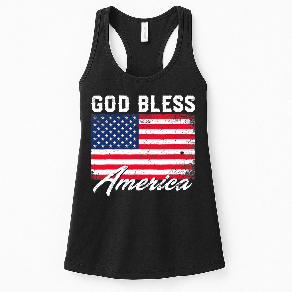 Wo God Bless America USA Flag 4th Of July Patriotic V-Neck Womens Tank Top
