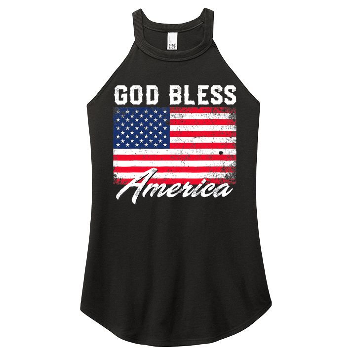 Wo God Bless America USA Flag 4th Of July Patriotic V-Neck Women's Perfect Tri Rocker Tank