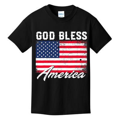 Wo God Bless America USA Flag 4th Of July Patriotic V-Neck Kids T-Shirt