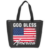 Wo God Bless America USA Flag 4th Of July Patriotic V-Neck Zip Tote Bag