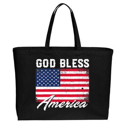 Wo God Bless America USA Flag 4th Of July Patriotic V-Neck Cotton Canvas Jumbo Tote