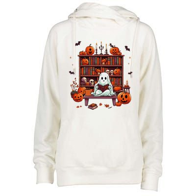 Women Ghost Book Reader Halloween Reading Enthusiast Book Womens Funnel Neck Pullover Hood