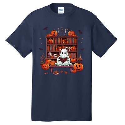 Women Ghost Book Reader Halloween Reading Enthusiast Book Tall T-Shirt