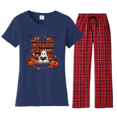 Women Ghost Book Reader Halloween Reading Enthusiast Book Women's Flannel Pajama Set