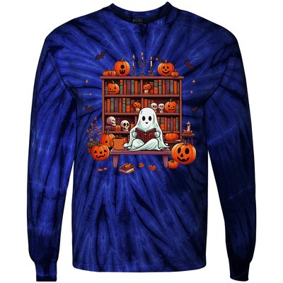 Women Ghost Book Reader Halloween Reading Enthusiast Book Tie-Dye Long Sleeve Shirt