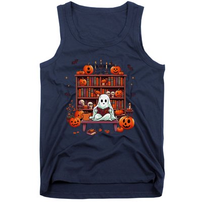 Women Ghost Book Reader Halloween Reading Enthusiast Book Tank Top