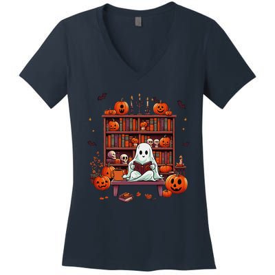 Women Ghost Book Reader Halloween Reading Enthusiast Book Women's V-Neck T-Shirt