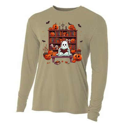 Women Ghost Book Reader Halloween Reading Enthusiast Book Cooling Performance Long Sleeve Crew