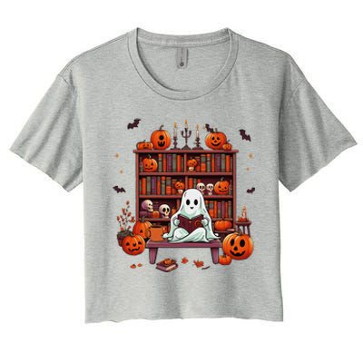 Women Ghost Book Reader Halloween Reading Enthusiast Book Women's Crop Top Tee