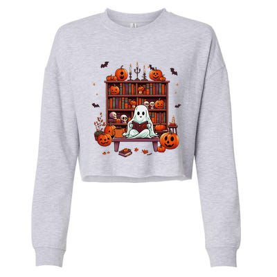 Women Ghost Book Reader Halloween Reading Enthusiast Book Cropped Pullover Crew