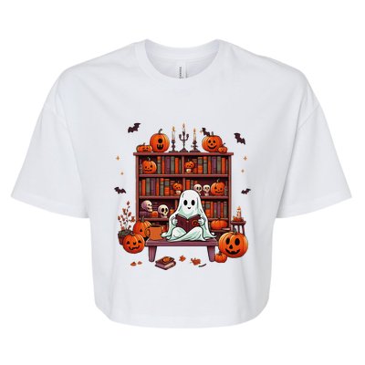 Women Ghost Book Reader Halloween Reading Enthusiast Book Bella+Canvas Jersey Crop Tee