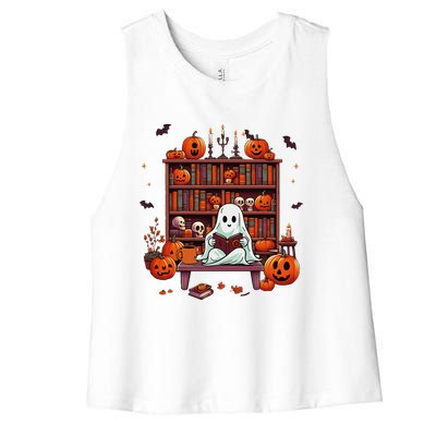 Women Ghost Book Reader Halloween Reading Enthusiast Book Women's Racerback Cropped Tank