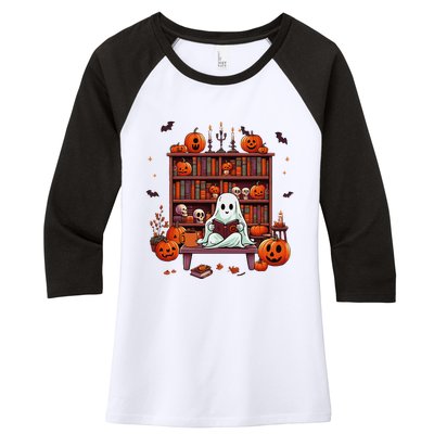 Women Ghost Book Reader Halloween Reading Enthusiast Book Women's Tri-Blend 3/4-Sleeve Raglan Shirt