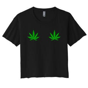 Weed Green Boobs Cannabis Stoner 420 Marijuana Women's Crop Top Tee