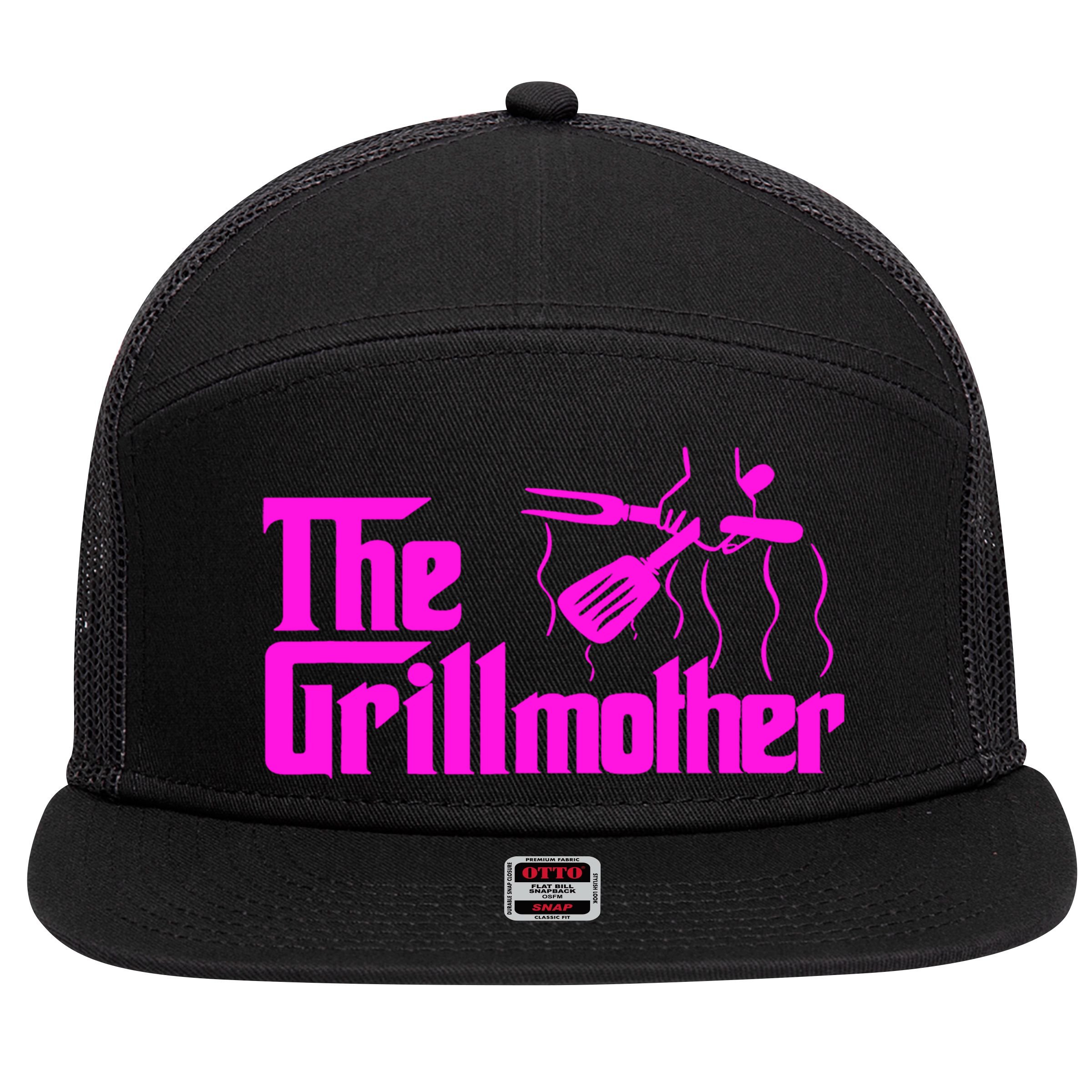 Wo Grillfather Bbq Timer Barbecue Funny Tee Chef Bbq Cute Gift 7 Panel Mesh Trucker Snapback Hat