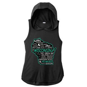 Wisconsin Green Bay Osseo Kenosha Racine Milwaukee Map Ladies PosiCharge Tri-Blend Wicking Draft Hoodie Tank