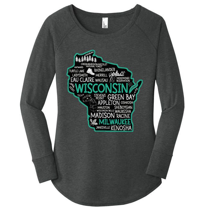 Wisconsin Green Bay Osseo Kenosha Racine Milwaukee Map Women's Perfect Tri Tunic Long Sleeve Shirt