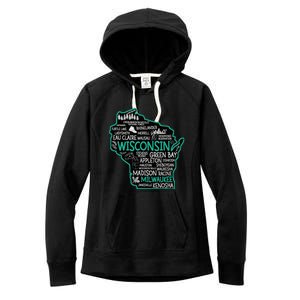 Wisconsin Green Bay Osseo Kenosha Racine Milwaukee Map Women's Fleece Hoodie