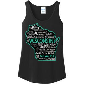 Wisconsin Green Bay Osseo Kenosha Racine Milwaukee Map Ladies Essential Tank