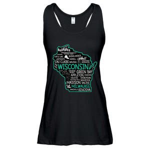 Wisconsin Green Bay Osseo Kenosha Racine Milwaukee Map Ladies Essential Flowy Tank