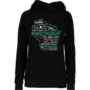 Wisconsin Green Bay Osseo Kenosha Racine Milwaukee Map Womens Funnel Neck Pullover Hood