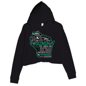 Wisconsin Green Bay Osseo Kenosha Racine Milwaukee Map Crop Fleece Hoodie