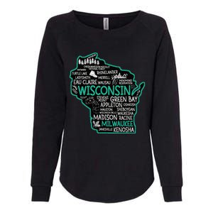 Wisconsin Green Bay Osseo Kenosha Racine Milwaukee Map Womens California Wash Sweatshirt