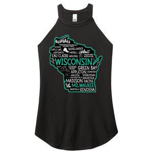 Wisconsin Green Bay Osseo Kenosha Racine Milwaukee Map Women's Perfect Tri Rocker Tank