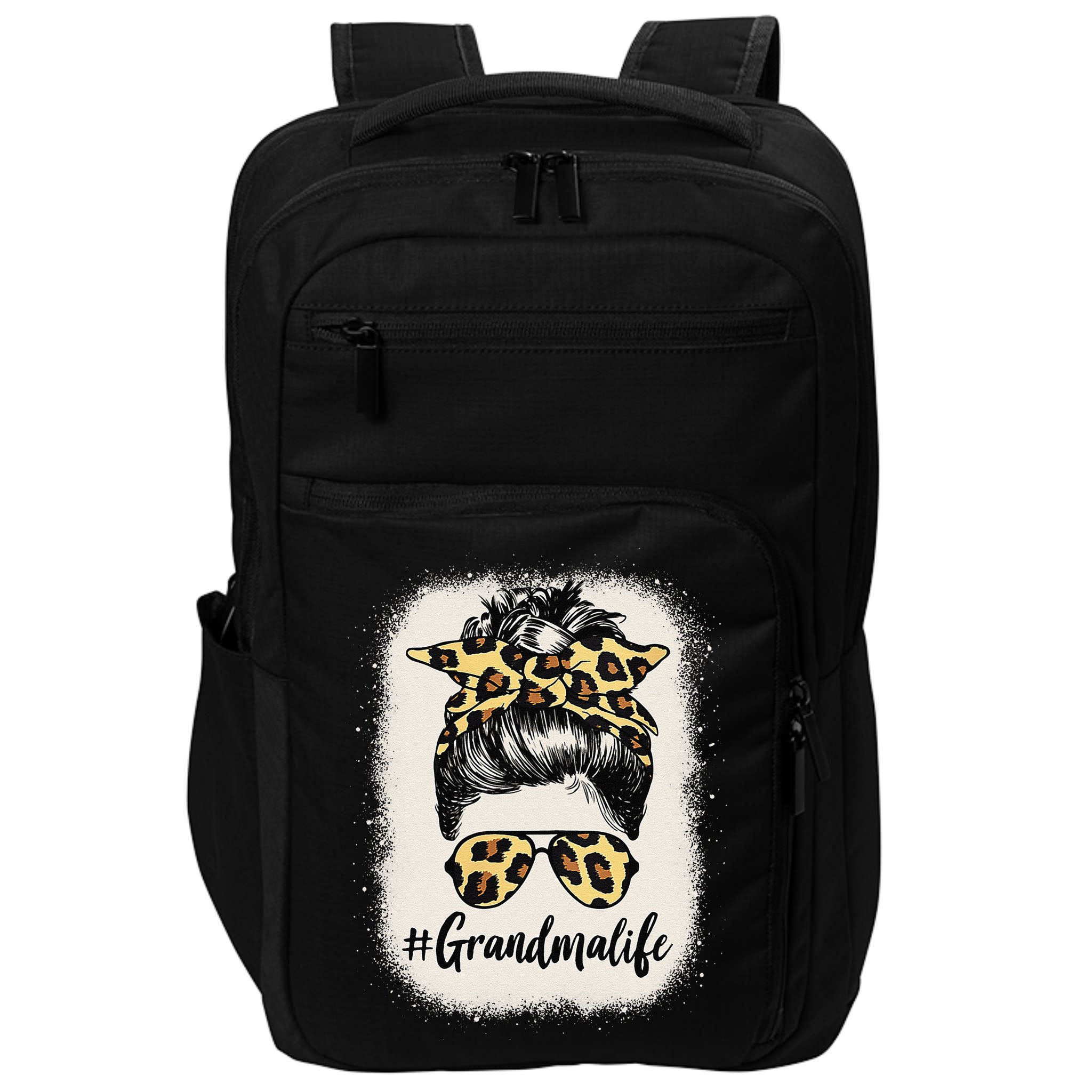 Womens Grandmalife Bleached Grandma Life Leopard Messy Bun Impact Tech Backpack