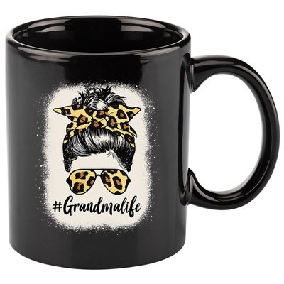 Womens Grandmalife Bleached Grandma Life Leopard Messy Bun 11oz C Handle Ceramic Mug