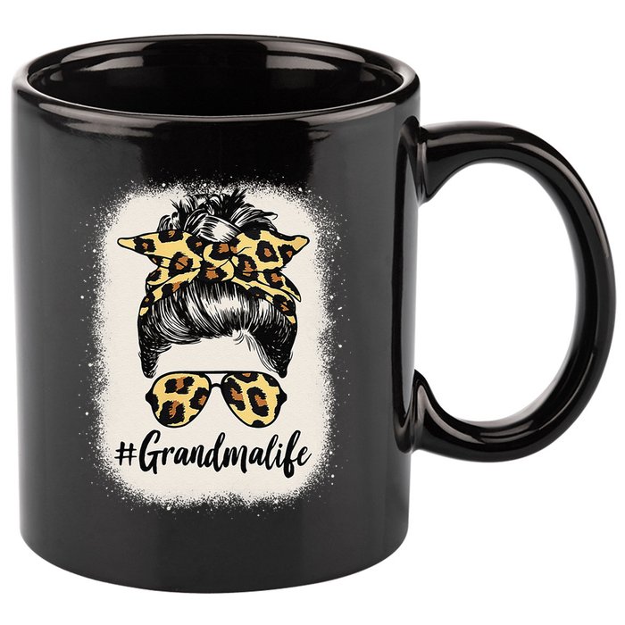 Womens Grandmalife Bleached Grandma Life Leopard Messy Bun 11oz C Handle Ceramic Mug
