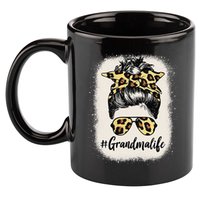 Womens Grandmalife Bleached Grandma Life Leopard Messy Bun 11oz C Handle Ceramic Mug