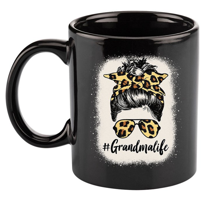 Womens Grandmalife Bleached Grandma Life Leopard Messy Bun 11oz C Handle Ceramic Mug