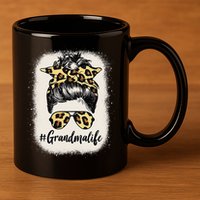Womens Grandmalife Bleached Grandma Life Leopard Messy Bun 11oz C Handle Ceramic Mug