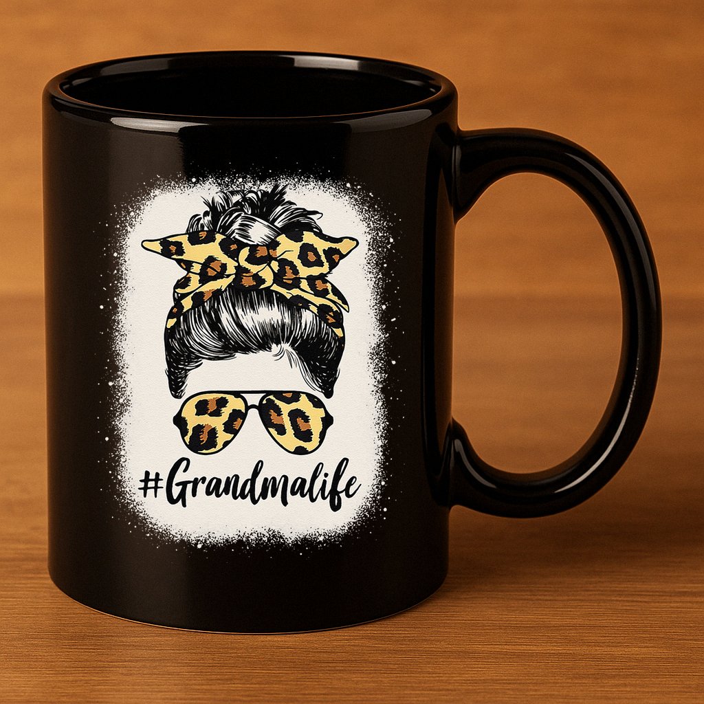 Womens Grandmalife Bleached Grandma Life Leopard Messy Bun 11oz C Handle Ceramic Mug