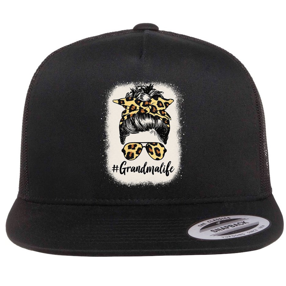 Womens Grandmalife Bleached Grandma Life Leopard Messy Bun Flat Bill Trucker Hat