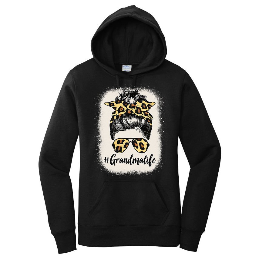 Womens Grandmalife Bleached Grandma Life Leopard Messy Bun Women's Pullover Hoodie