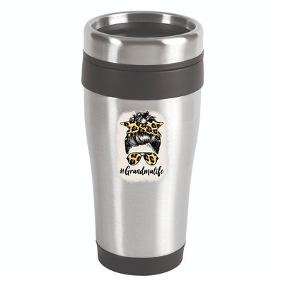 Womens Grandmalife Bleached Grandma Life Leopard Messy Bun 16oz Travel Tumbler
