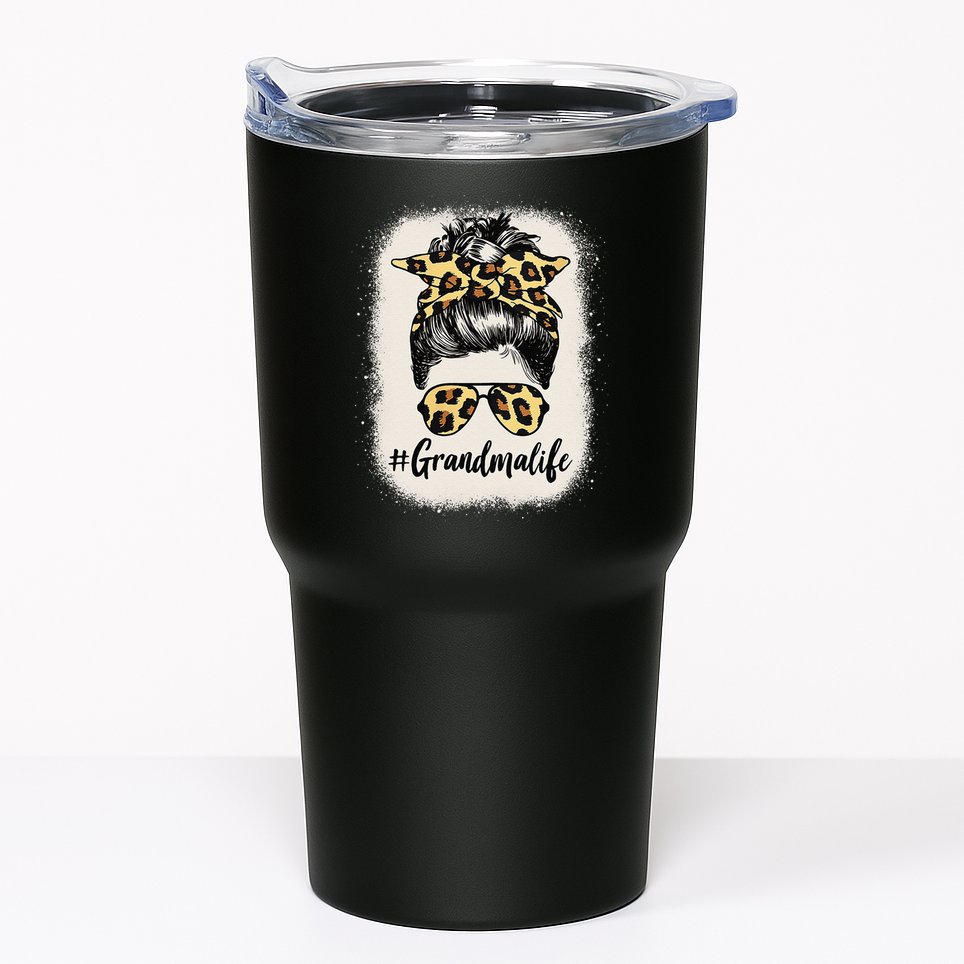 Womens Grandmalife Bleached Grandma Life Leopard Messy Bun Tumbler