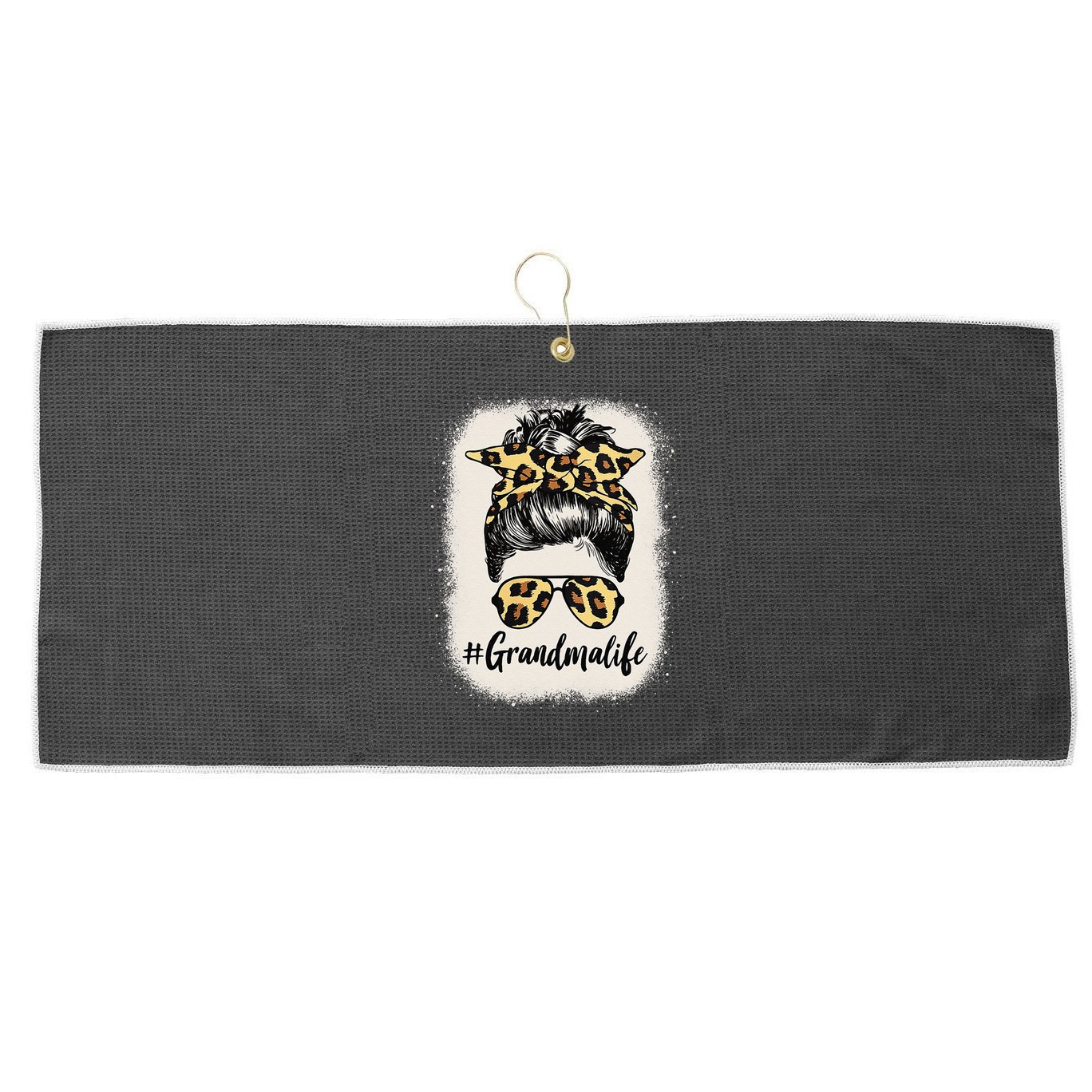 Womens Grandmalife Bleached Grandma Life Leopard Messy Bun Large Microfiber Waffle Golf Towel