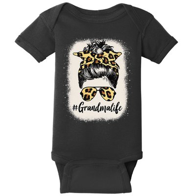 Womens Grandmalife Bleached Grandma Life Leopard Messy Bun Baby Bodysuit