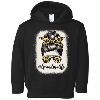 Womens Grandmalife Bleached Grandma Life Leopard Messy Bun Toddler Hoodie