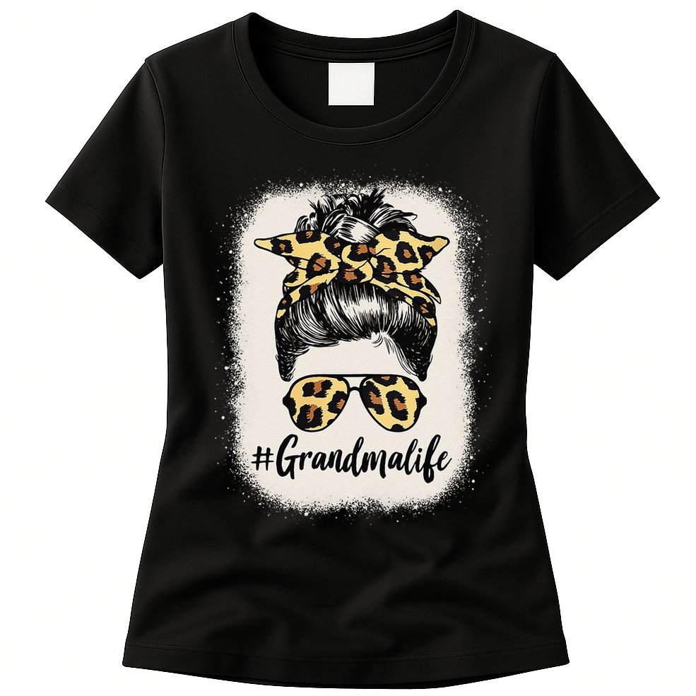 Womens Grandmalife Bleached Grandma Life Leopard Messy Bun Womens T-Shirt