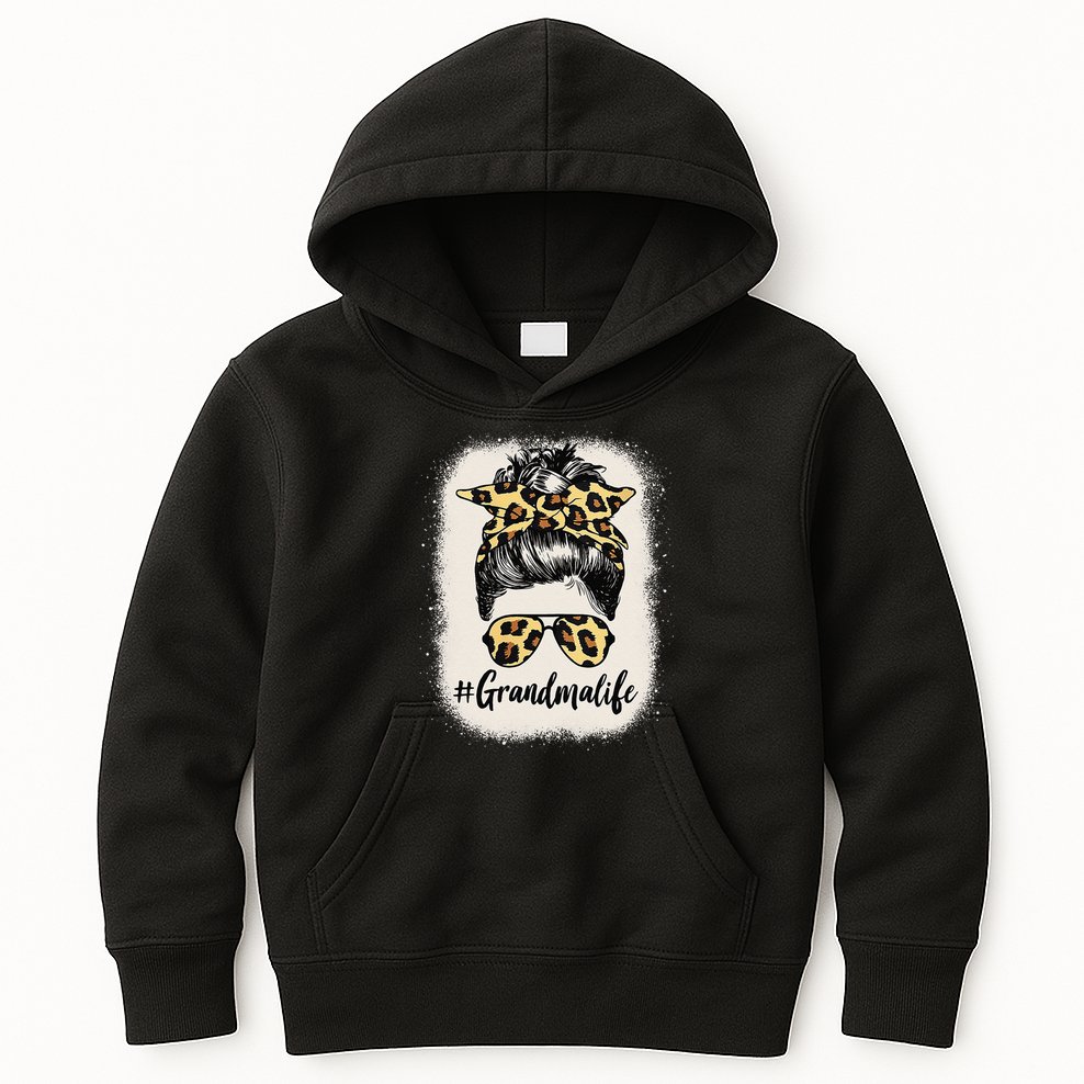 Womens Grandmalife Bleached Grandma Life Leopard Messy Bun Kids Hoodie