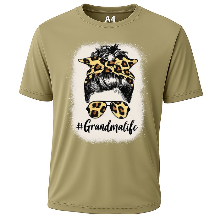 Womens Grandmalife Bleached Grandma Life Leopard Messy Bun Cooling Performance Crew T-Shirt