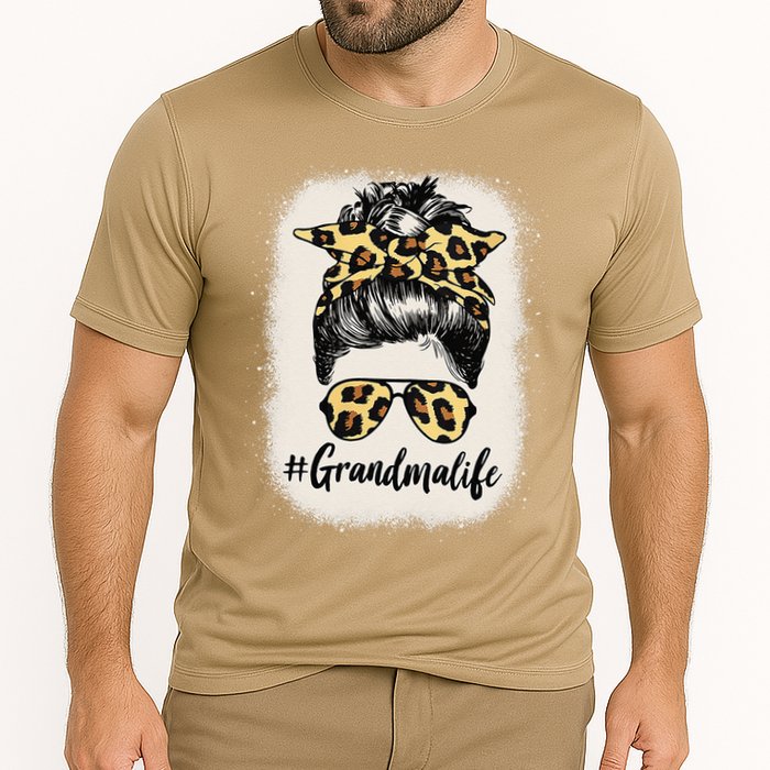 Womens Grandmalife Bleached Grandma Life Leopard Messy Bun Cooling Performance Crew T-Shirt